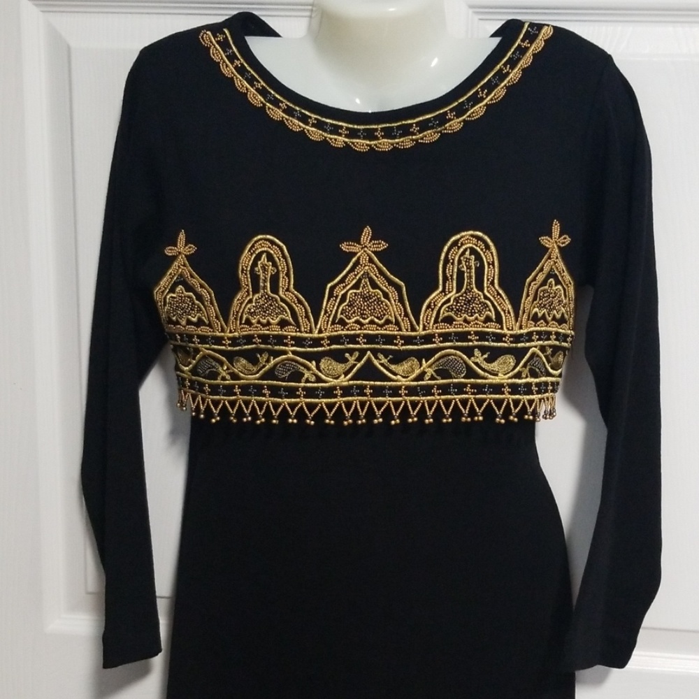 Elegant Sweater Knit Dress with Embroidery Beads